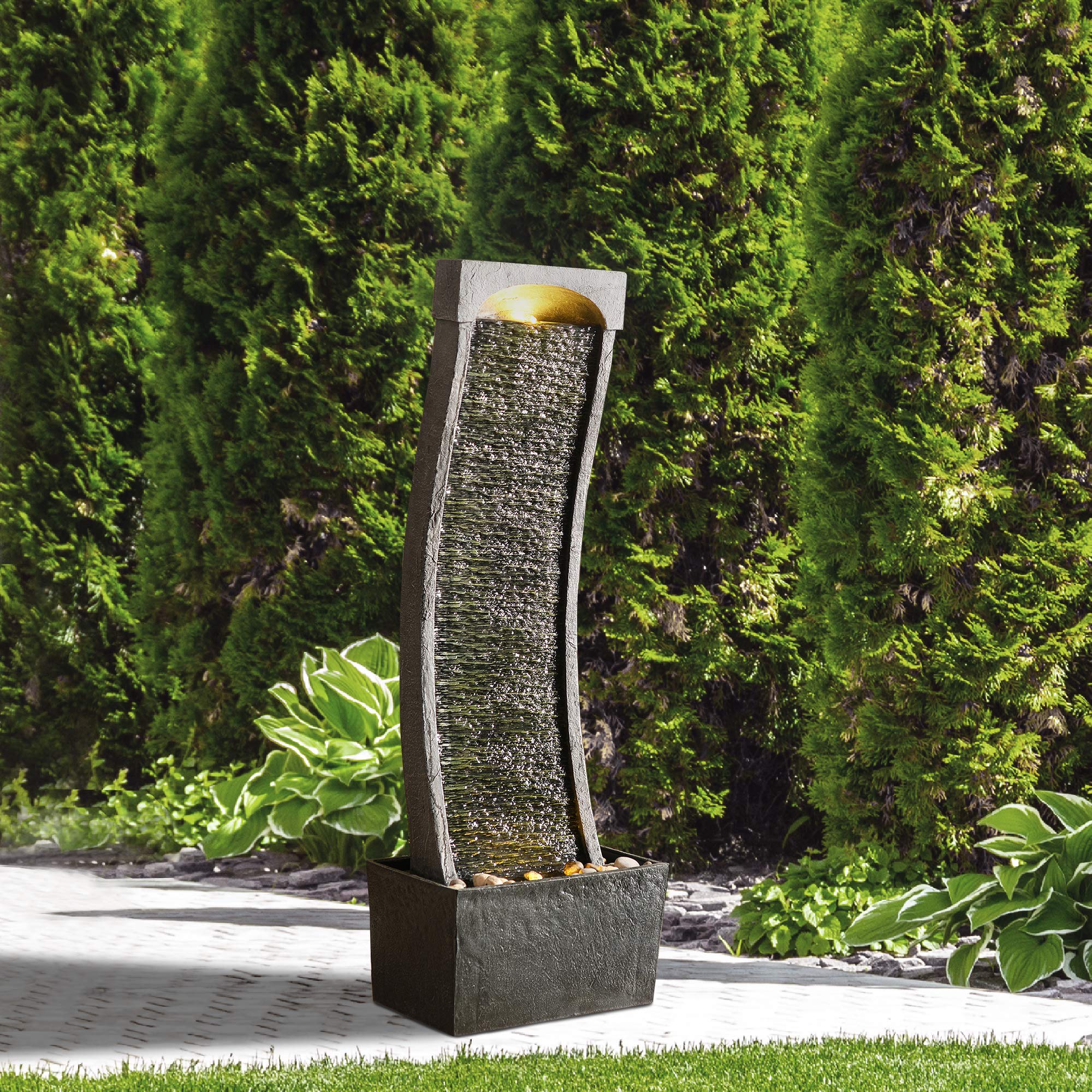 Teamson Home water flows over slate into pebbles, creating soothing sounds.