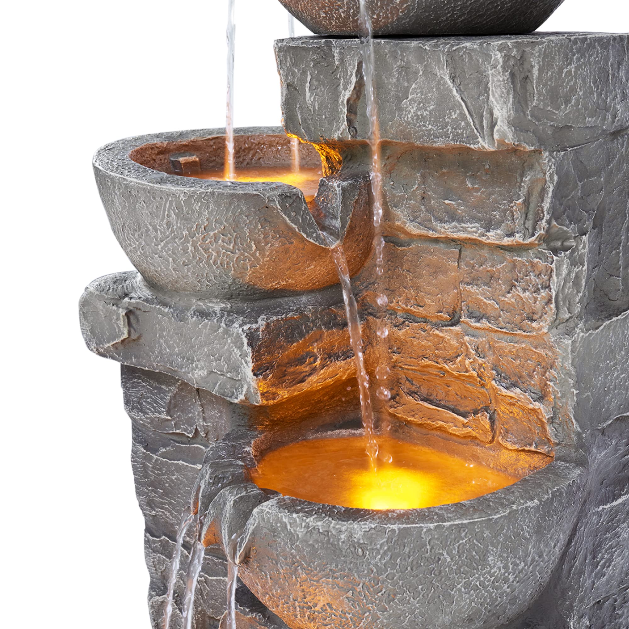 Teamson Home weather-resistant polyresin fountain endures elements with rustic stone charm.