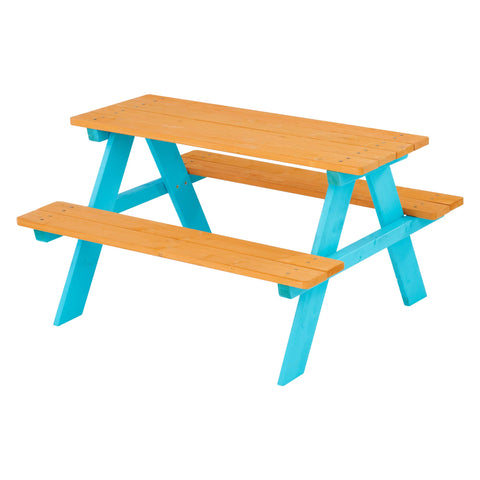 Teamson Kids picnic table front view in aqua and brown finishes for outdoor use
