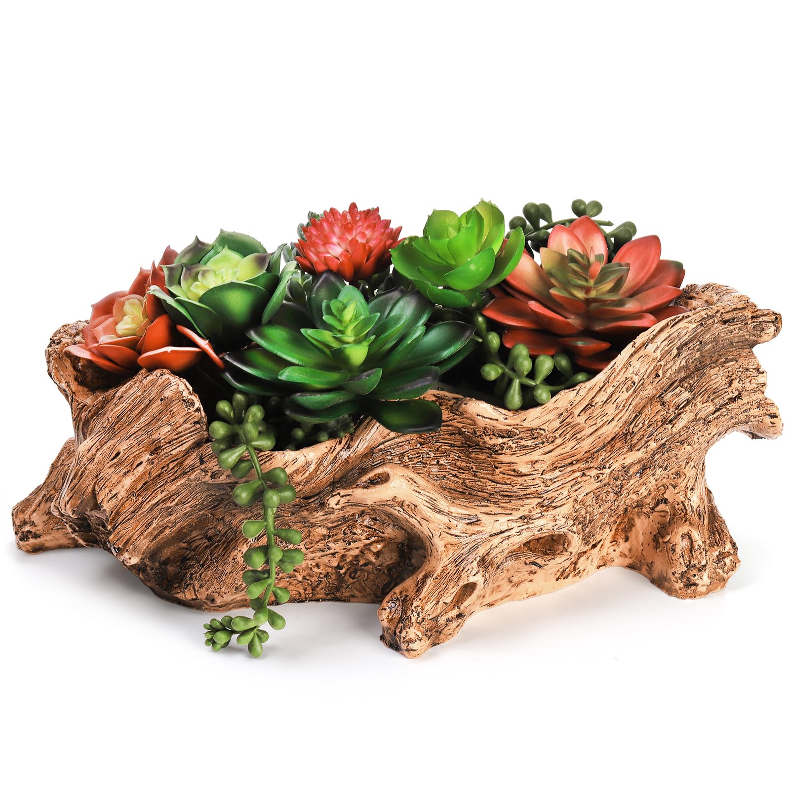 Tebery artificial driftwood stump planter with realistic texture for indoor or outdoor display.