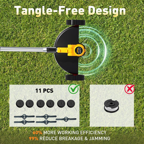 Tecboy 11-blade cutting system reduces tangling and boosts trimming efficiency.