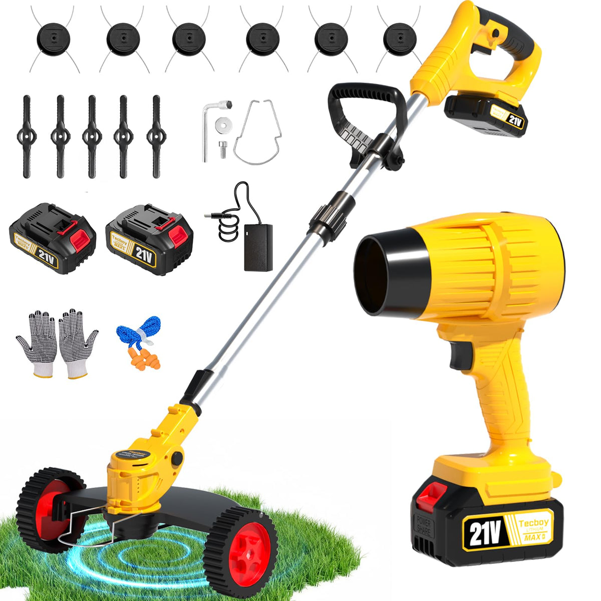 Tecboy 20V cordless weed wacker for precise edging and quick weed removal.