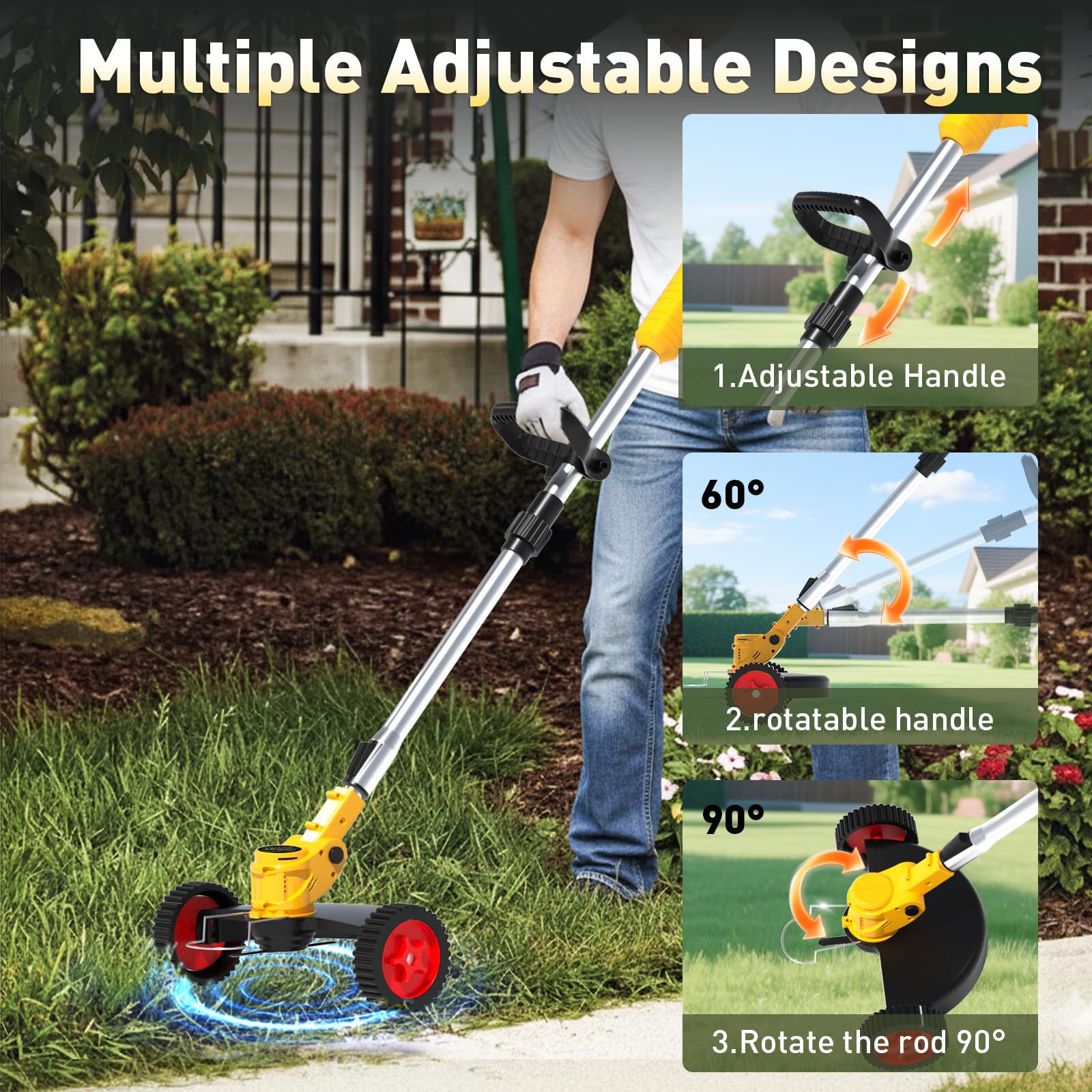 Tecboy 60-degree rotating head enables easy edging along borders.