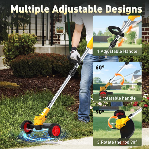 Tecboy 60-degree rotating head enables easy edging along borders.