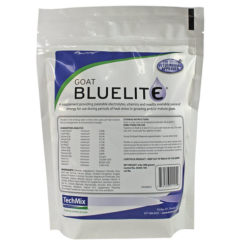 Tech Mix Bluelite bottle packaging boosts hydration and energy in goats.