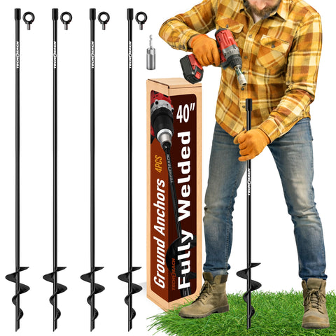 TECH2EACH 40-inch ground anchor stake showing deep hold for loose soil in outdoor setups