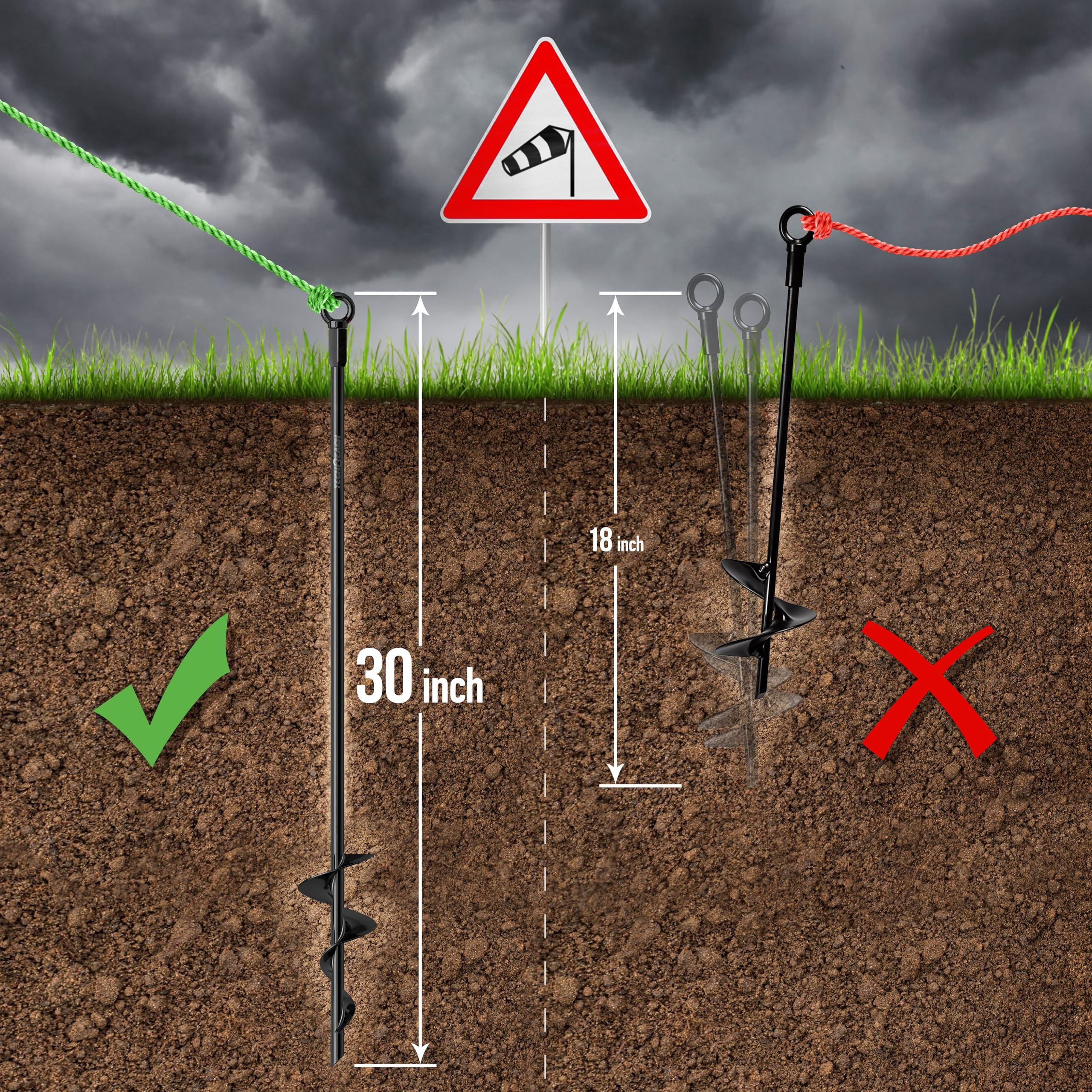 Tech2Each heavy-duty screw-in anchors kit for secure tent and shed setups.