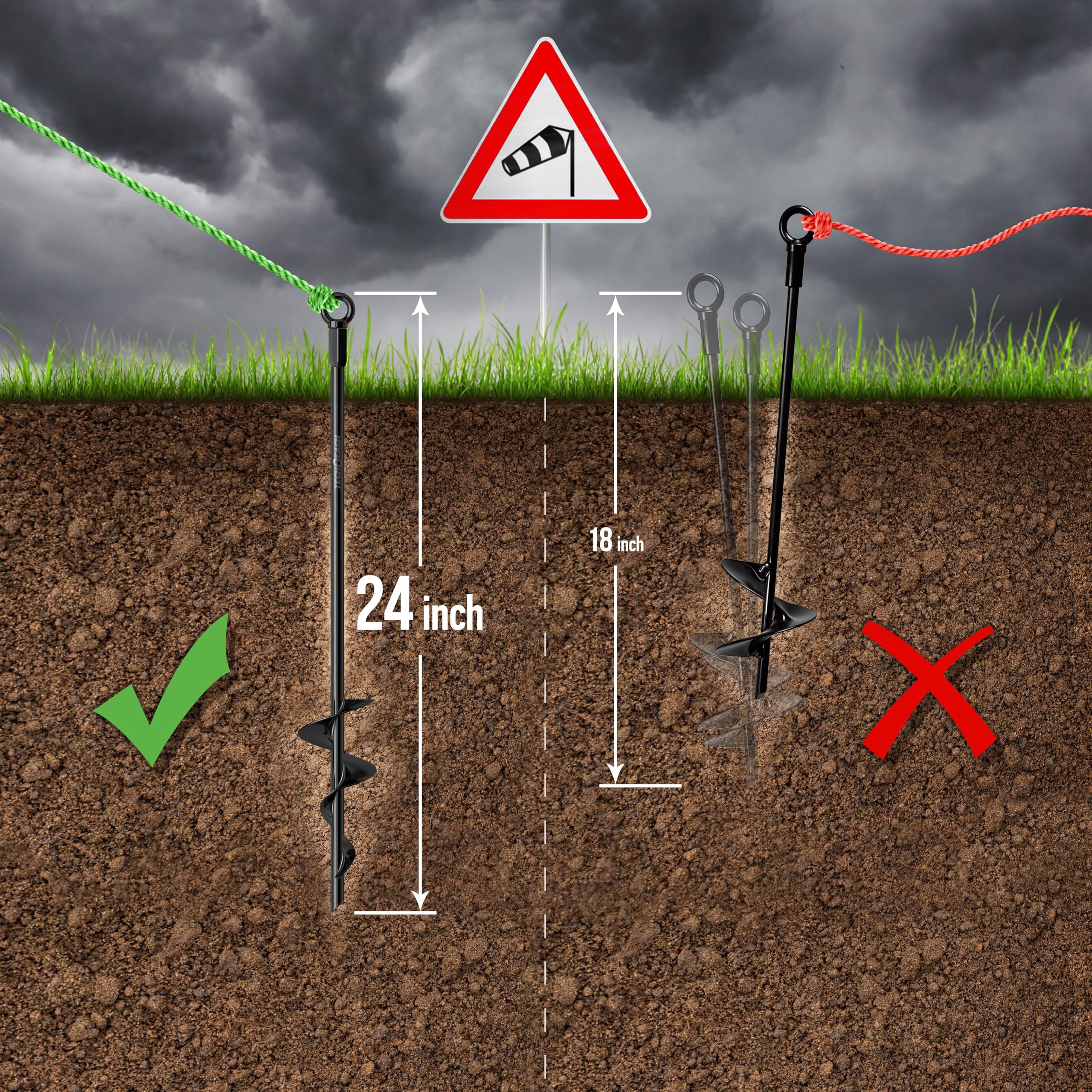 TECH2EACH spiral anchors augers provide deep penetration for sturdy staking