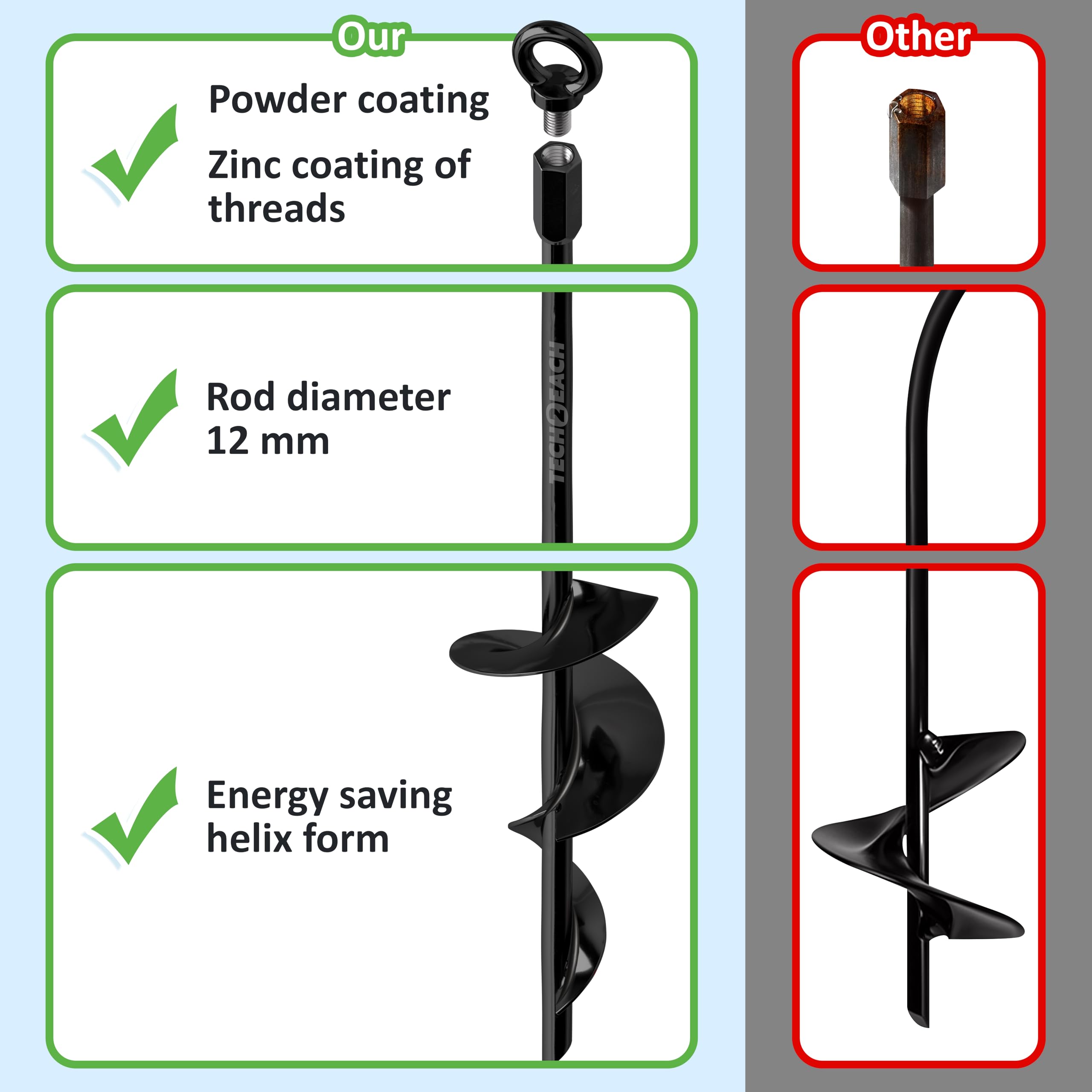 Tech2Each trampoline anchors with spiral design for stable outdoor play.