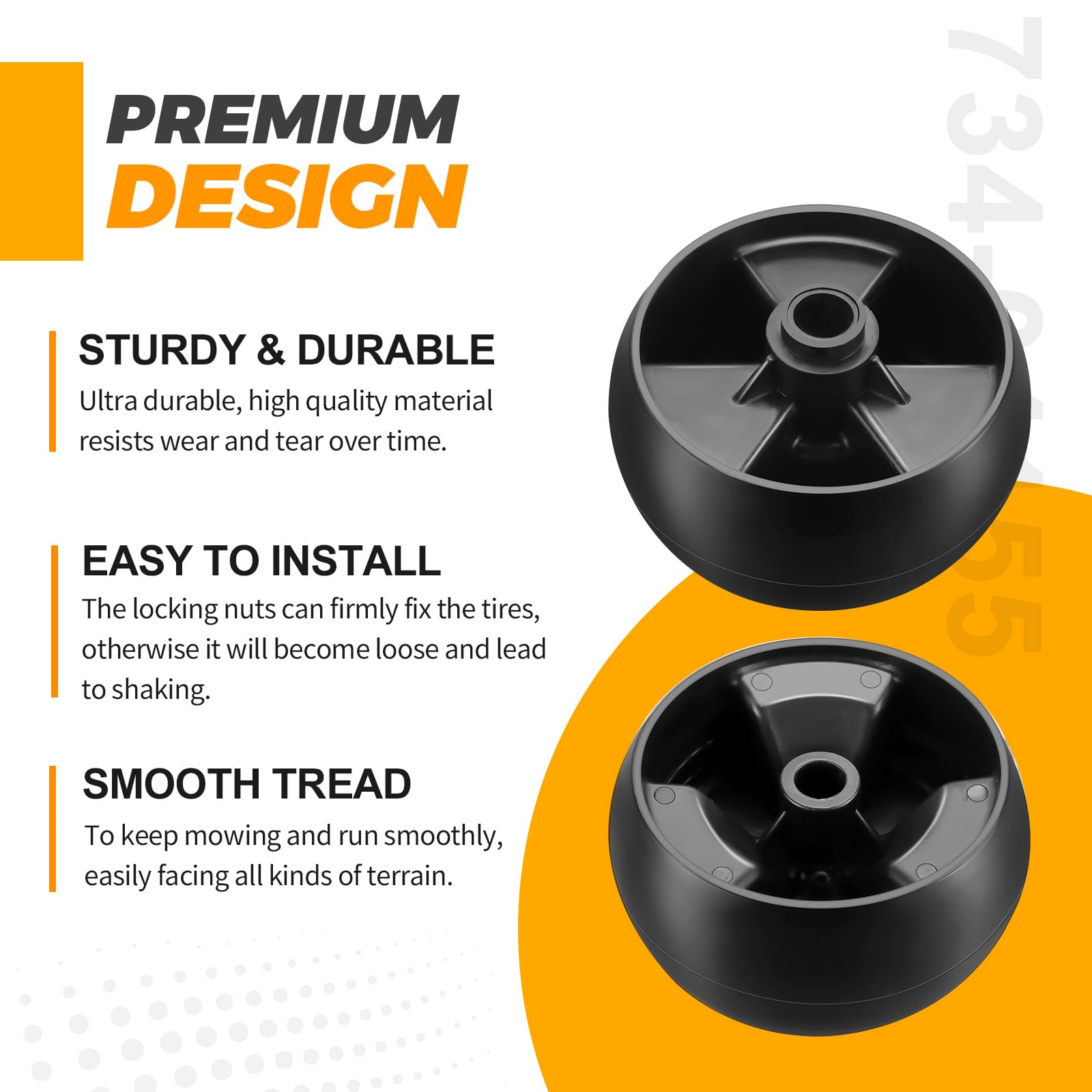 Techecook 5-inch lawn mower deck wheel; helps prevent deck scraping on uneven ground.