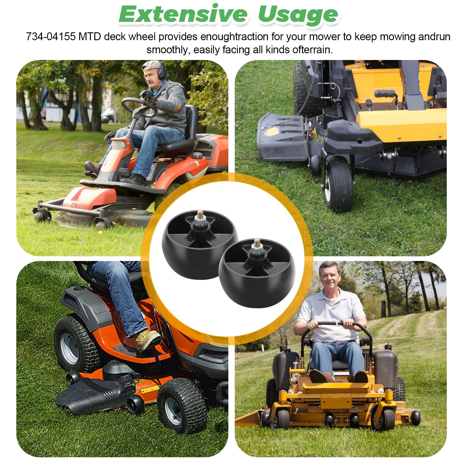 Techecook easy-install deck wheels; switch over quickly with minimal tools.