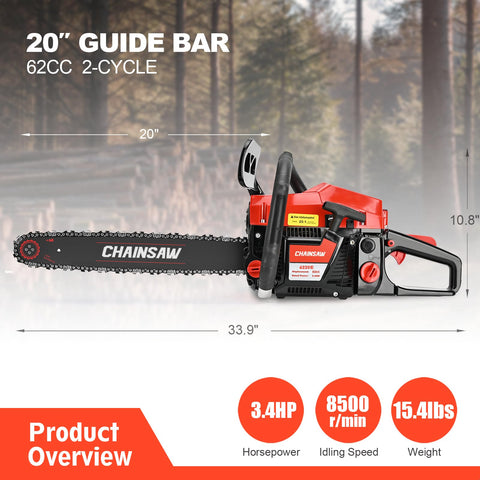 TechMoo chainsaw in action with a 20-inch bar powering through wood.