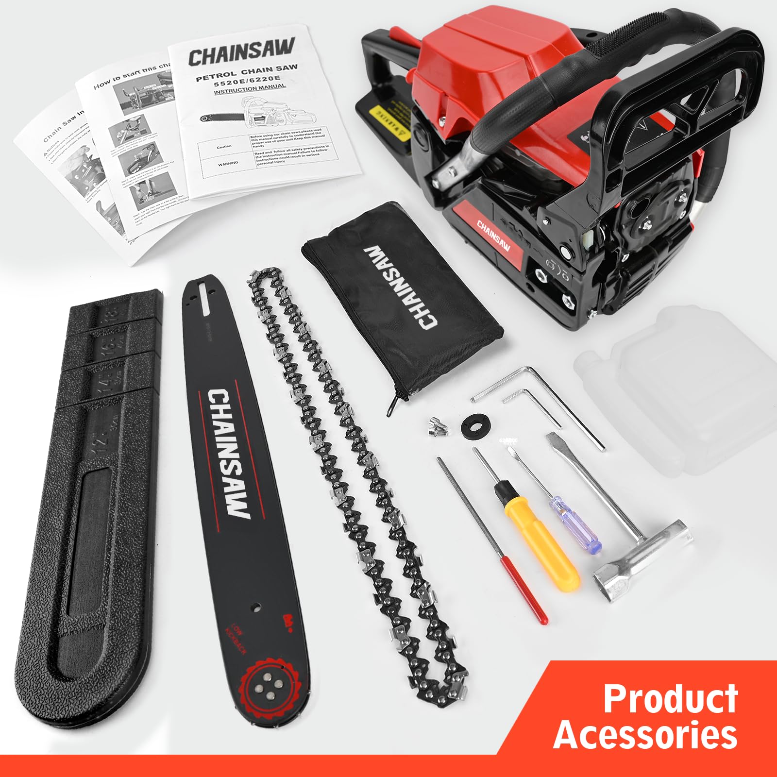 TechMoo gas chainsaw safety brake and anti-vibration in operation.