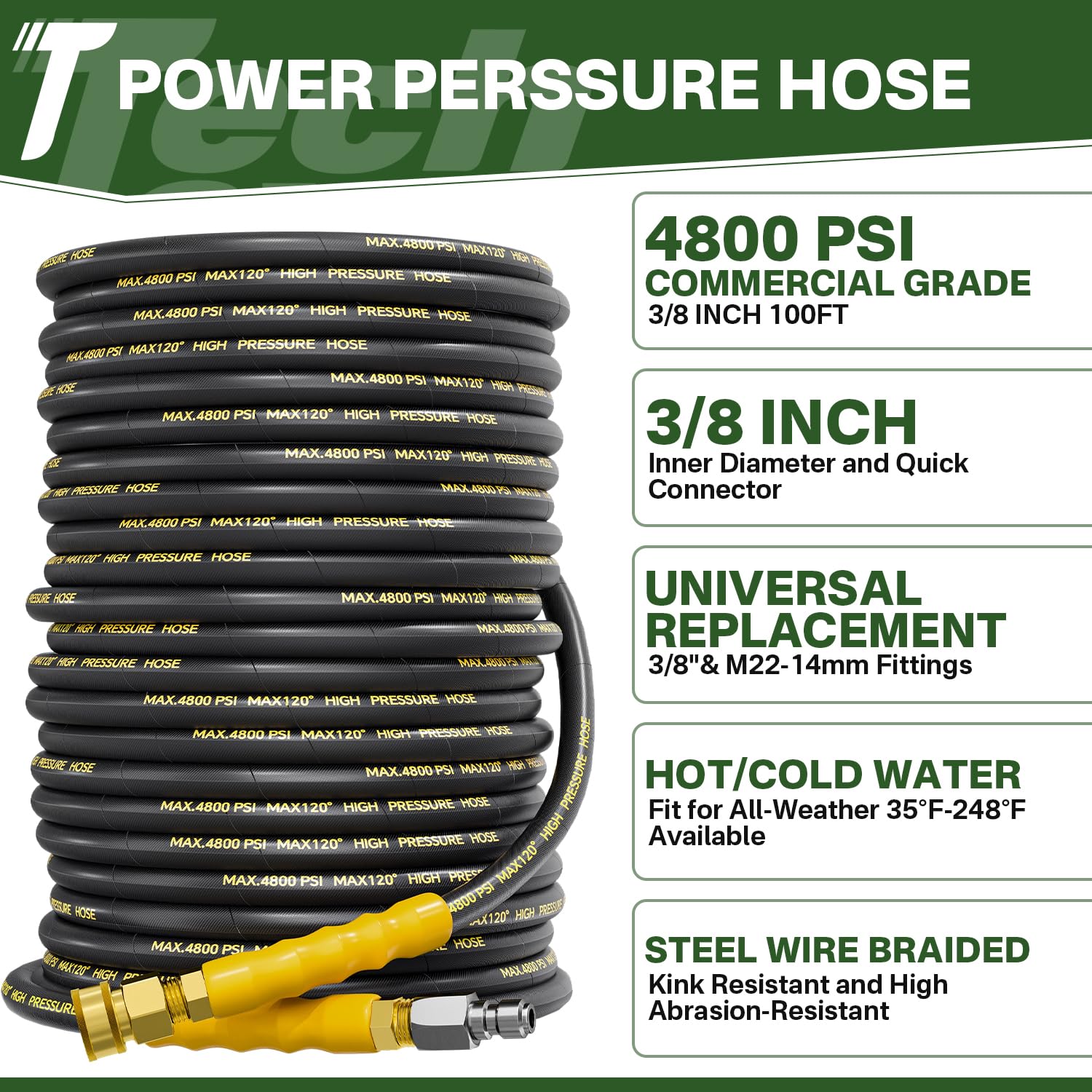 TechSweepPro 50ft kink-resistant steel-braid hose for stable water flow