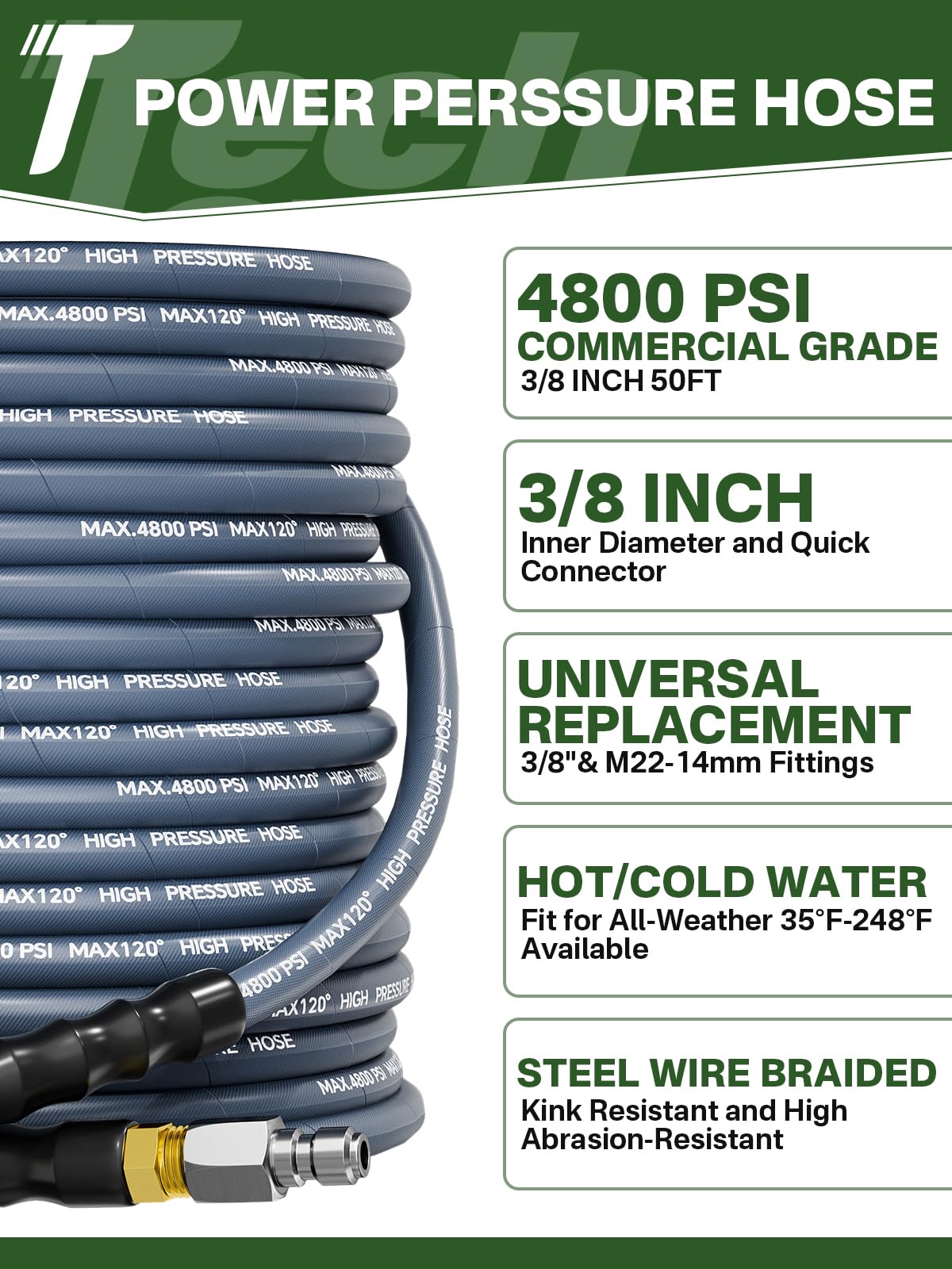 TechSweepPro 50ft steel-braided hose extends reach for large outdoor jobs
