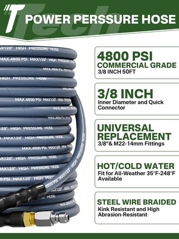 TechSweepPro 50ft steel-braided hose extends reach for large outdoor jobs