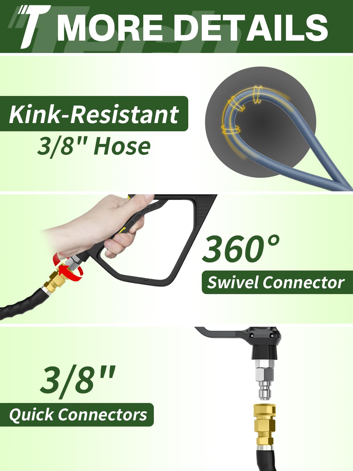 TechSweepPro hose handles hot and cold water cleaning applications