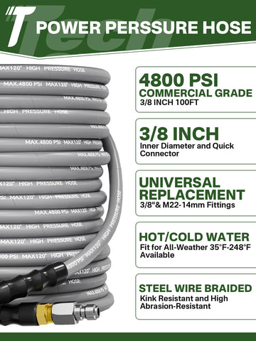 TechSweepPro kink-resistant steel braided hose for durable cleaning power.