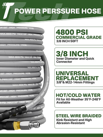 TechSweepPro three-eighth-inch steel wire braided hose delivers durable performance under high pressure.