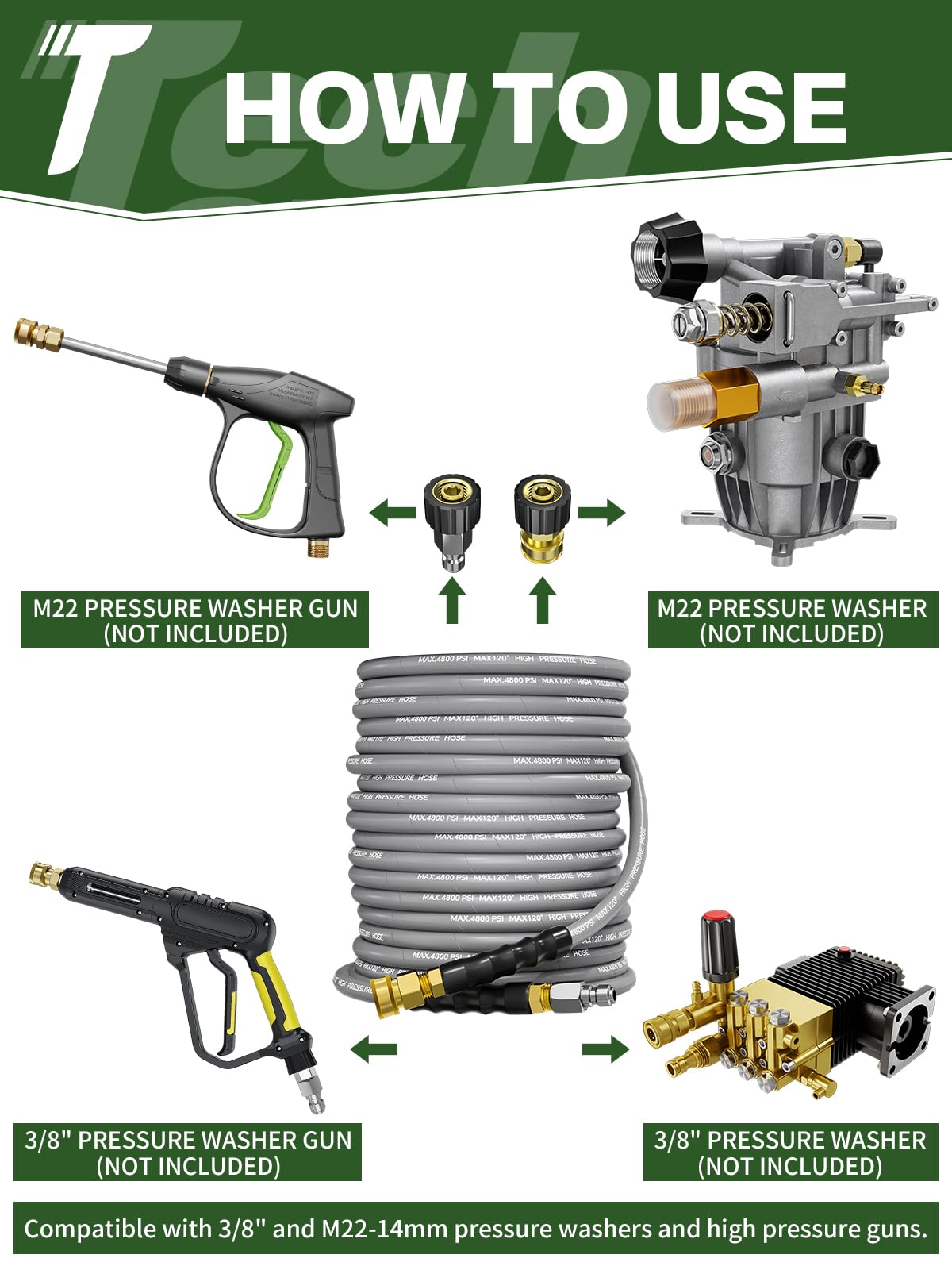 TechSweepPro 50-foot length boosts reach during driveway and siding cleaning.