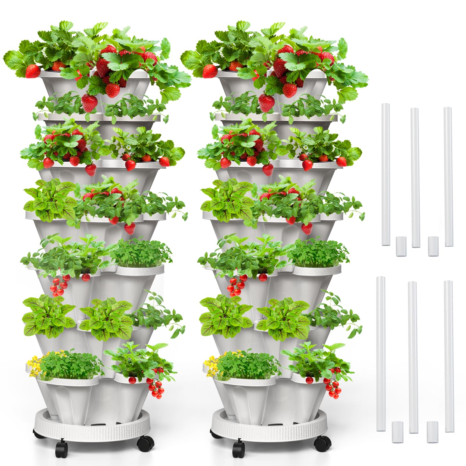 Tectsia 7-tier planter top view shows space for herbs and strawberries