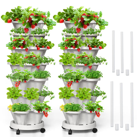 Tectsia 7-tier planter top view shows space for herbs and strawberries
