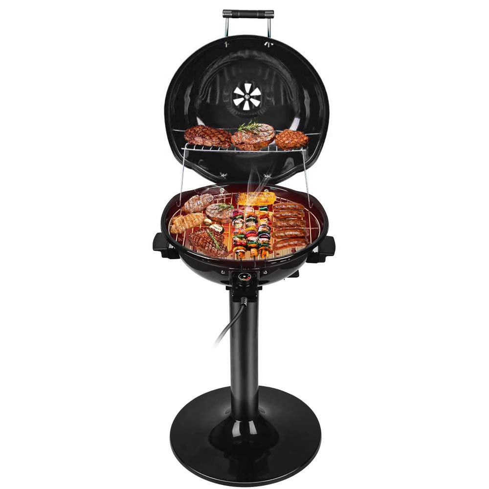 Techwood Electric Grill assembly view shows easy setup for indoor and outdoor use.