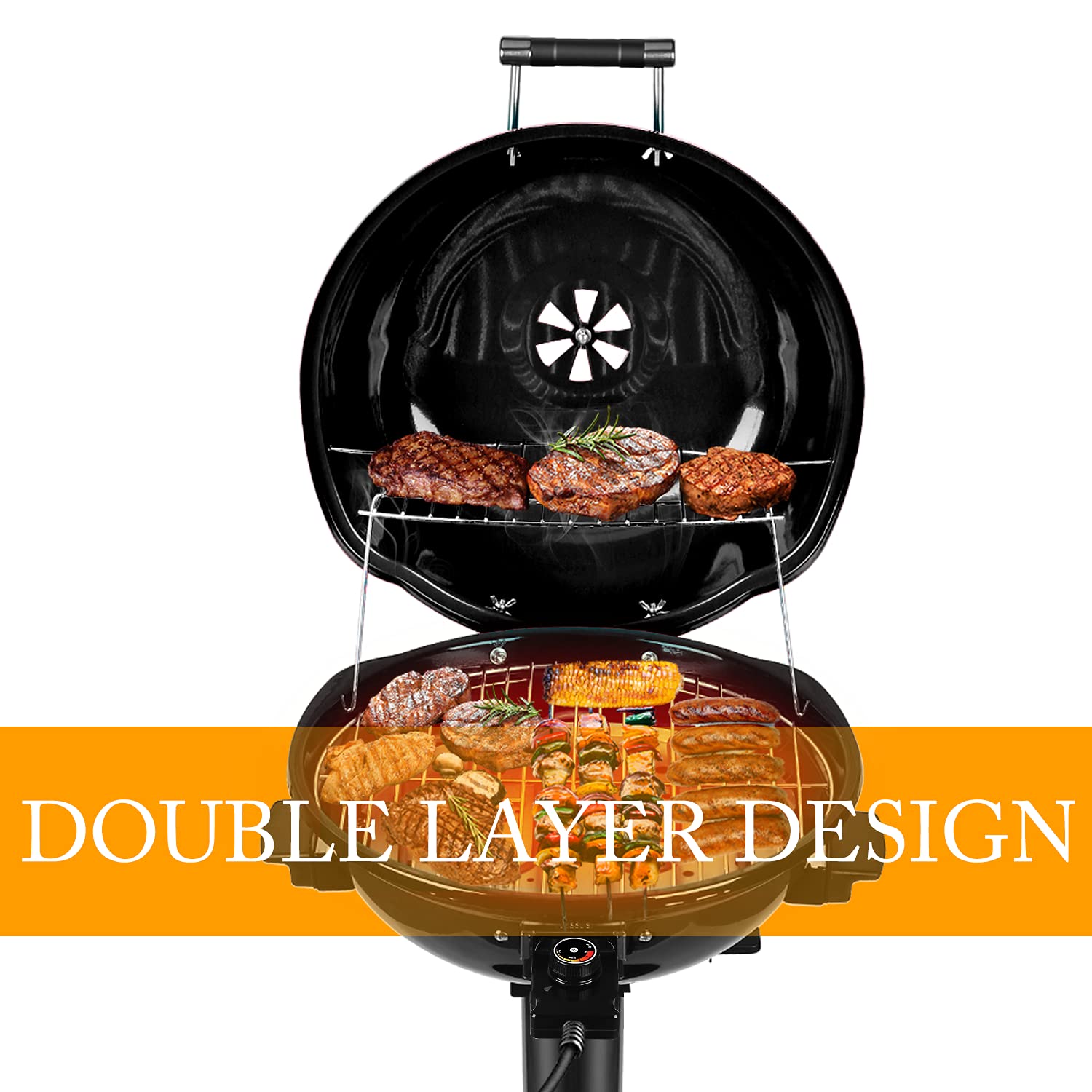 Techwood Electric Grill double layer design optimizes space and cooking surface.