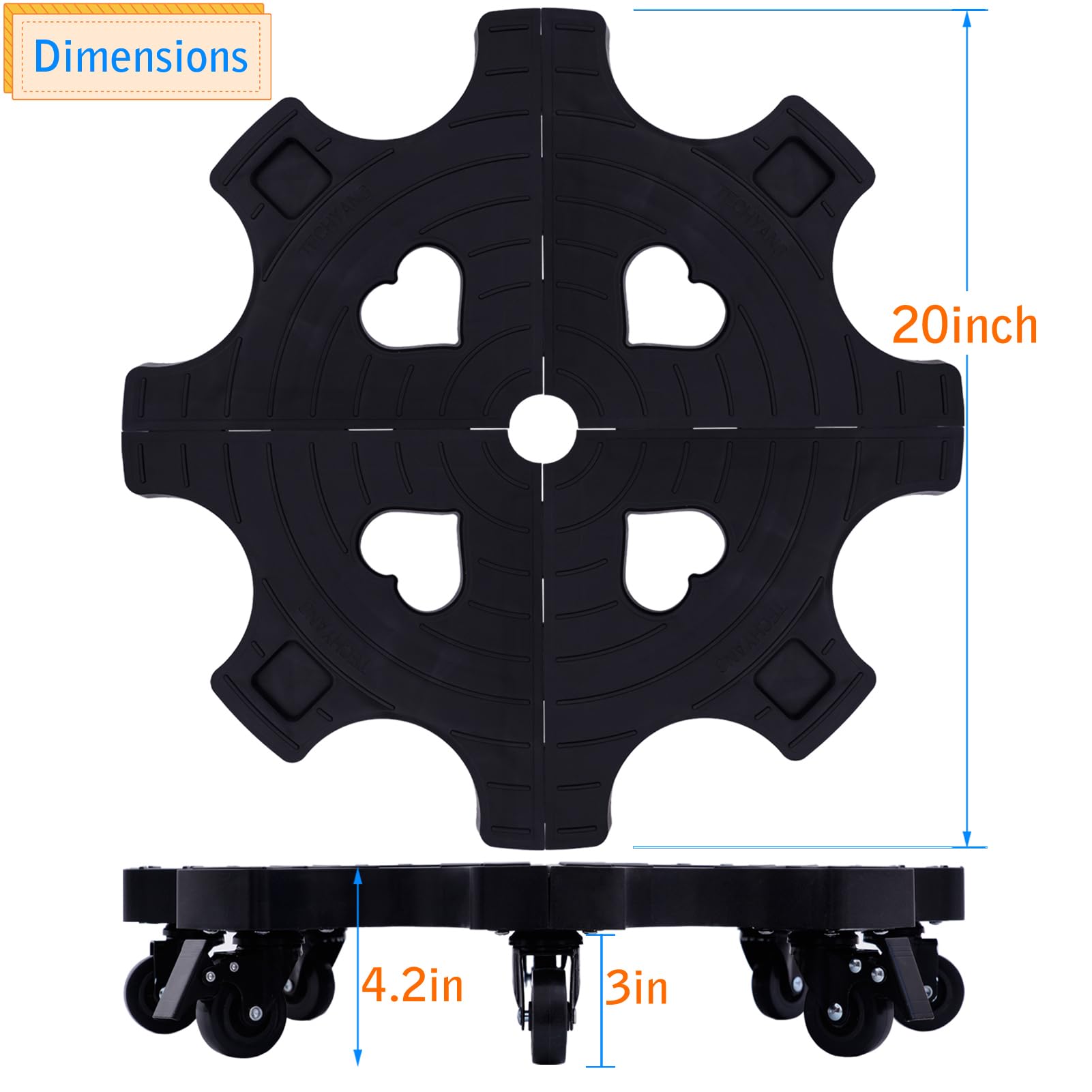 Techyang heavy-duty black caddy offers stable movement in any weather.
