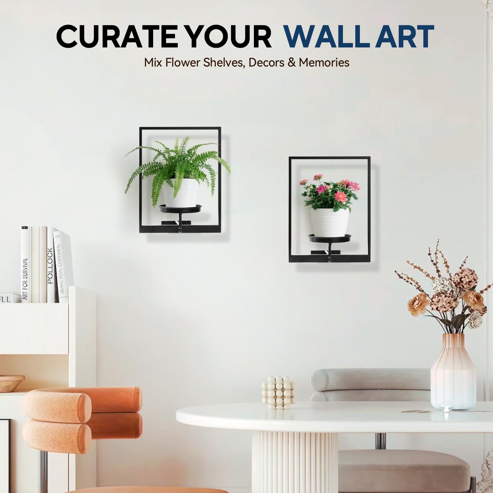 Tecked wall-mount black plant rack complements modern interiors.