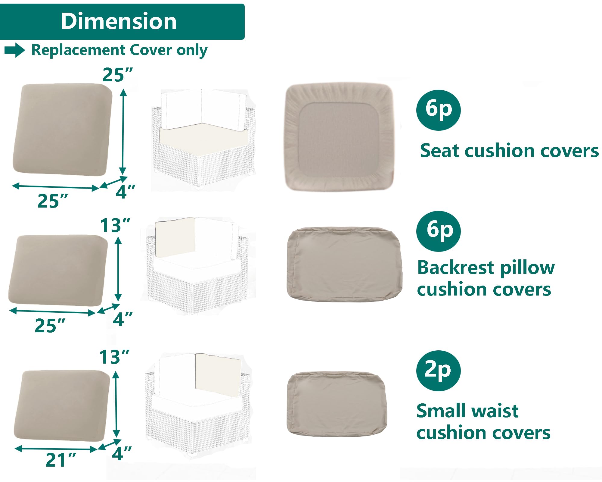 TECOSARA backrest cushion covers 25x13 inches with zipper for easy replacement