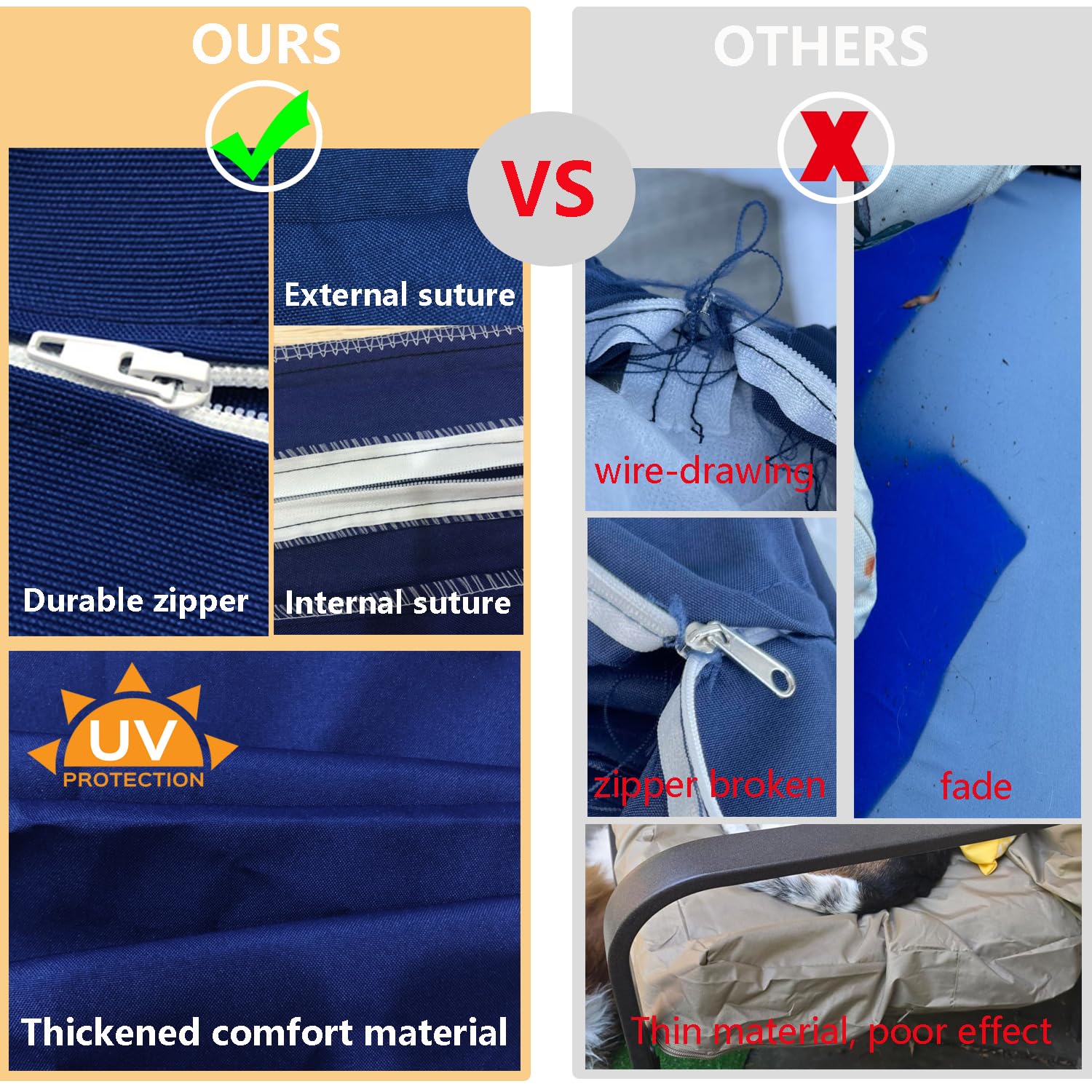 TECOSARA blue slipcovers fit various cushions with elastic and zipper.
