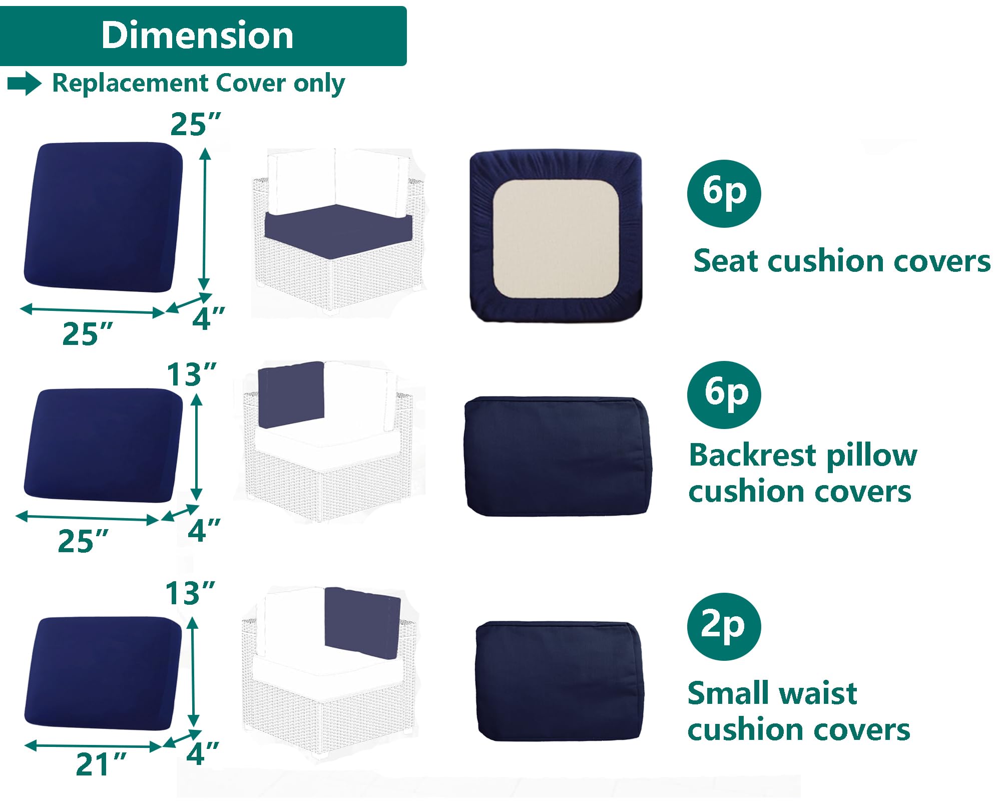 TECOSARA outdoor cushion covers in blue for backrests, fade-resistant and easy to clean.