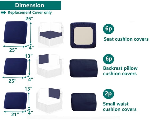 TECOSARA outdoor cushion covers in blue for backrests, fade-resistant and easy to clean.