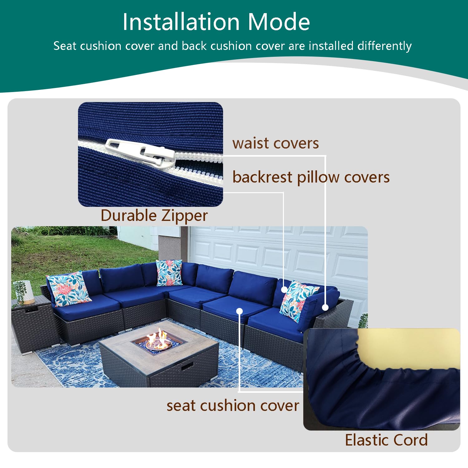 TECOSARA blue cushion covers packaging view, convenient 14-piece set.