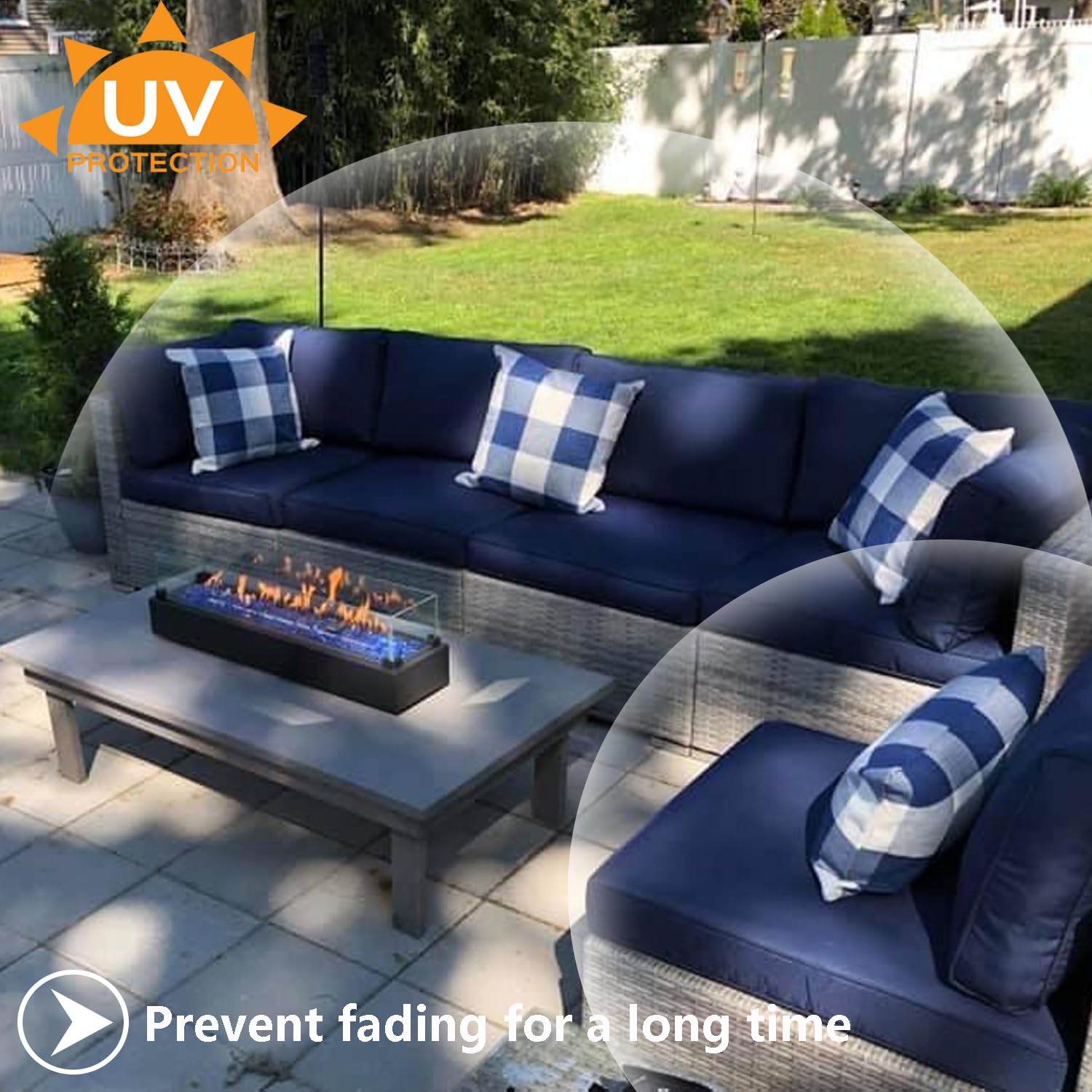 TECOSARA blue cushion covers quick-dry surface for patio seating.
