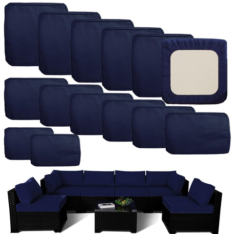TECOSARA outdoor cushion covers in blue for seat cushions, durable and water-resistant.