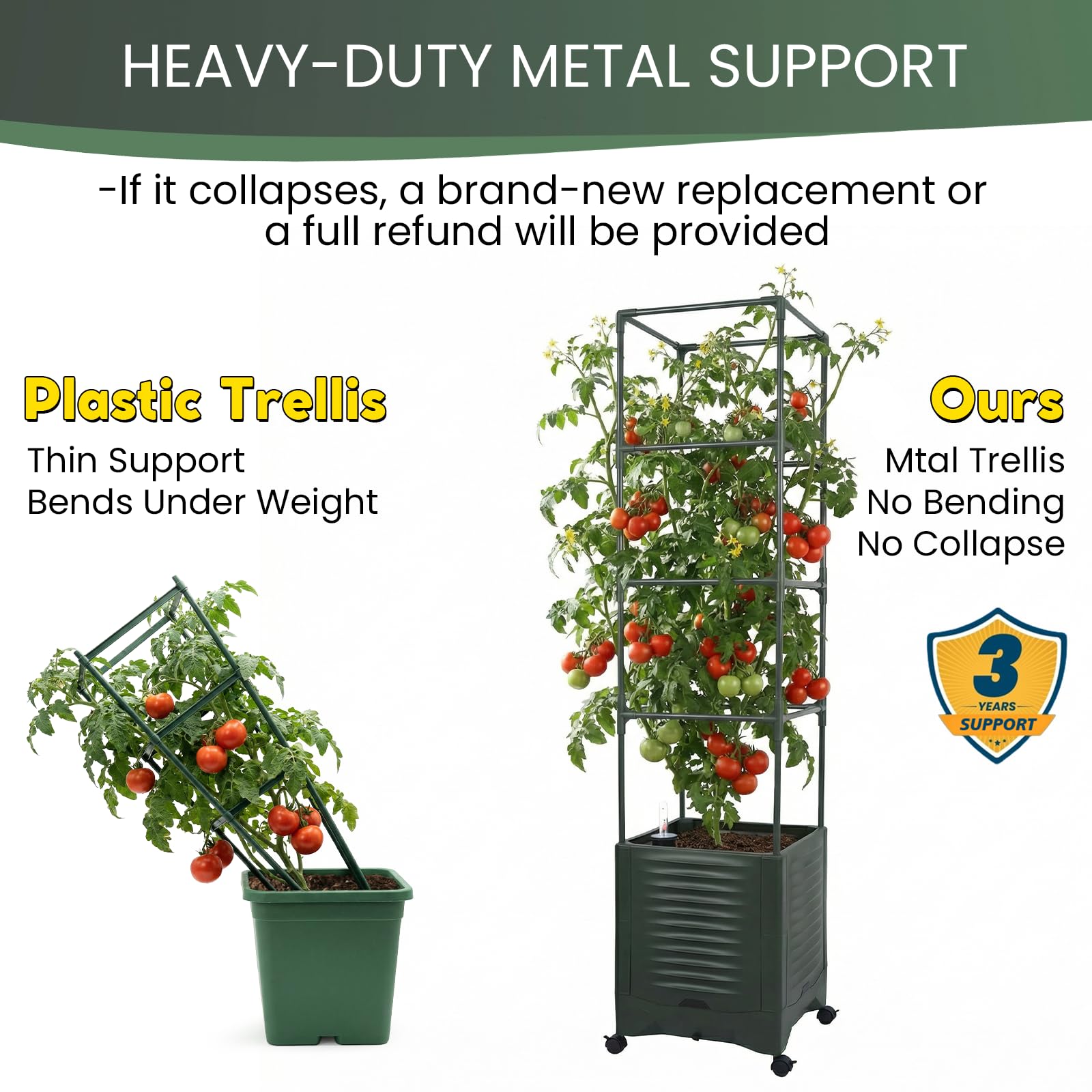 TeCreatio tomato planter water inlet enables top-fill access for steady plant hydration