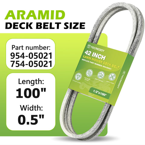 Tecreddy 100-inch deck belt closeup shows exact OEM-fit compatibility.