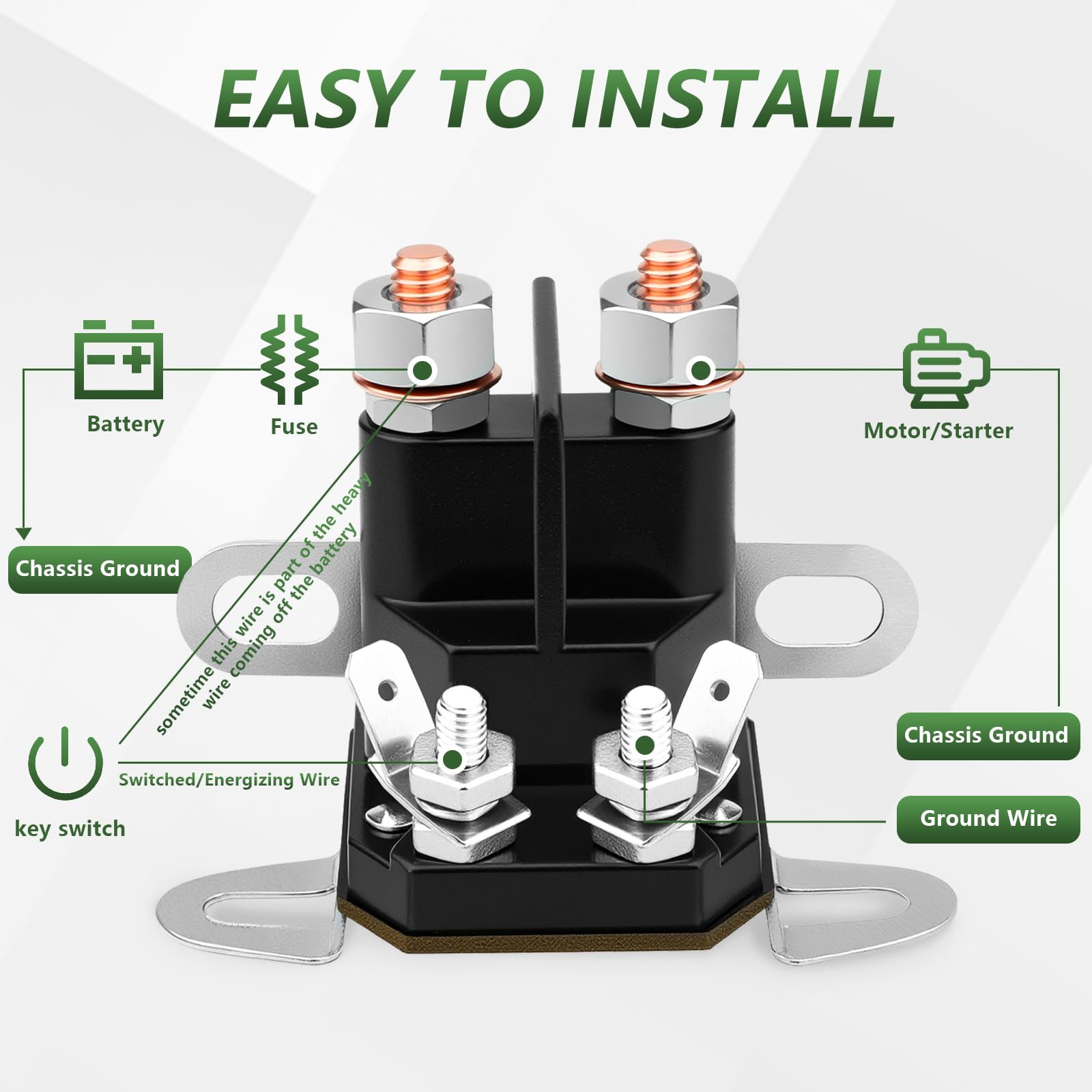 Tecreddy 12V solenoid terminal stud detail for quick installation