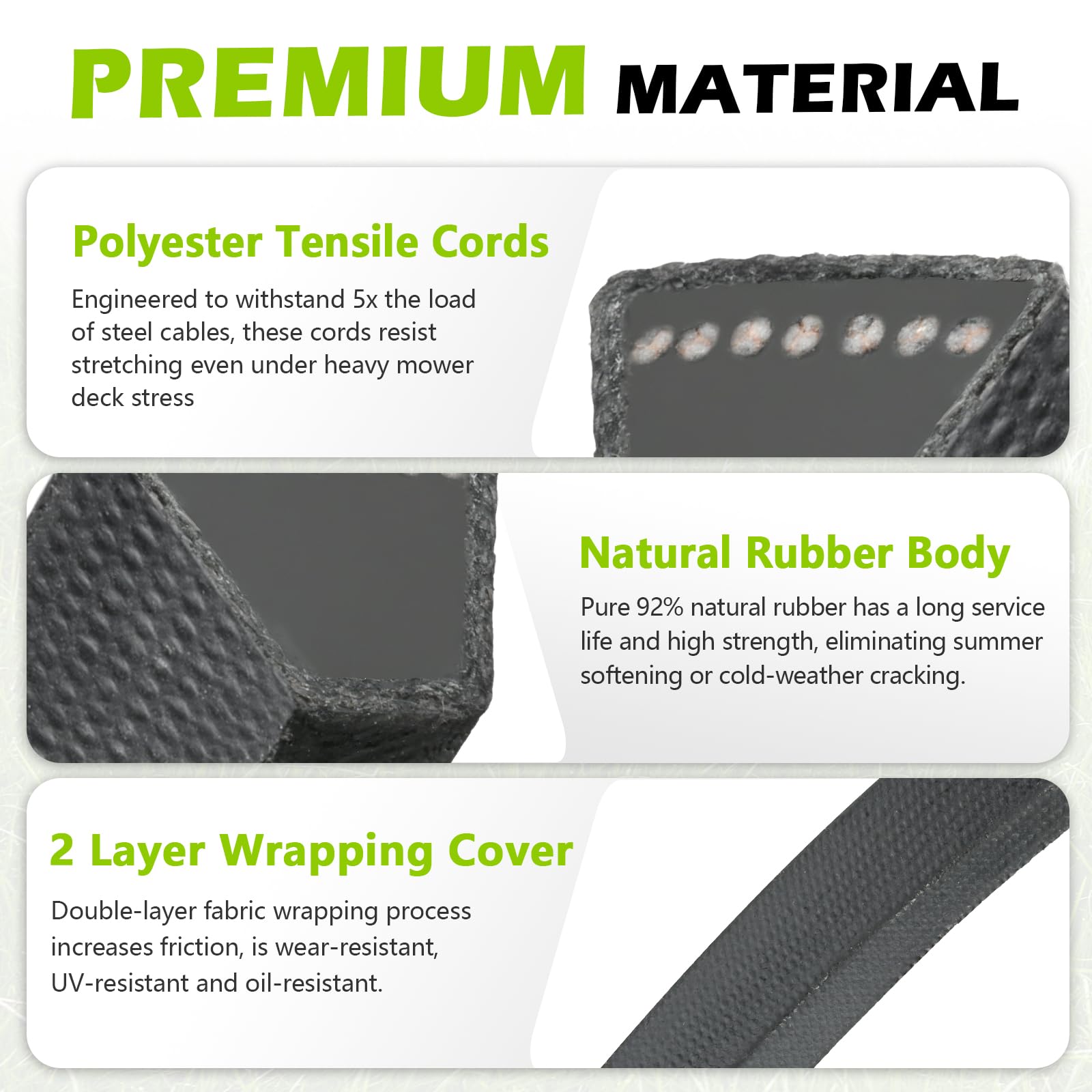 Tecreddy 144959 belt demonstrates heat-resistant construction for tough mowing.