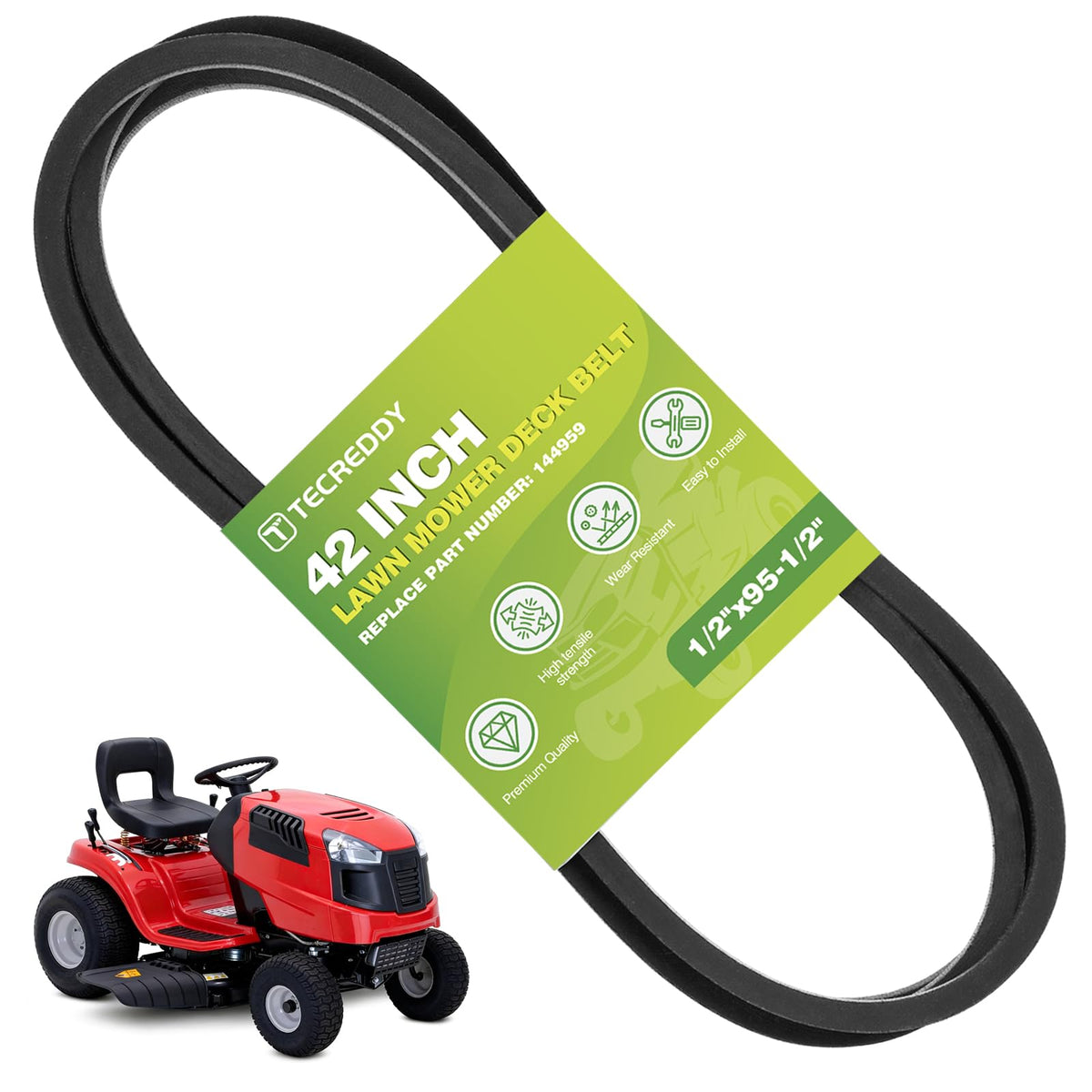 Tecreddy 144959 mower deck belt on Craftsman 42-inch deck showing a secure fit.