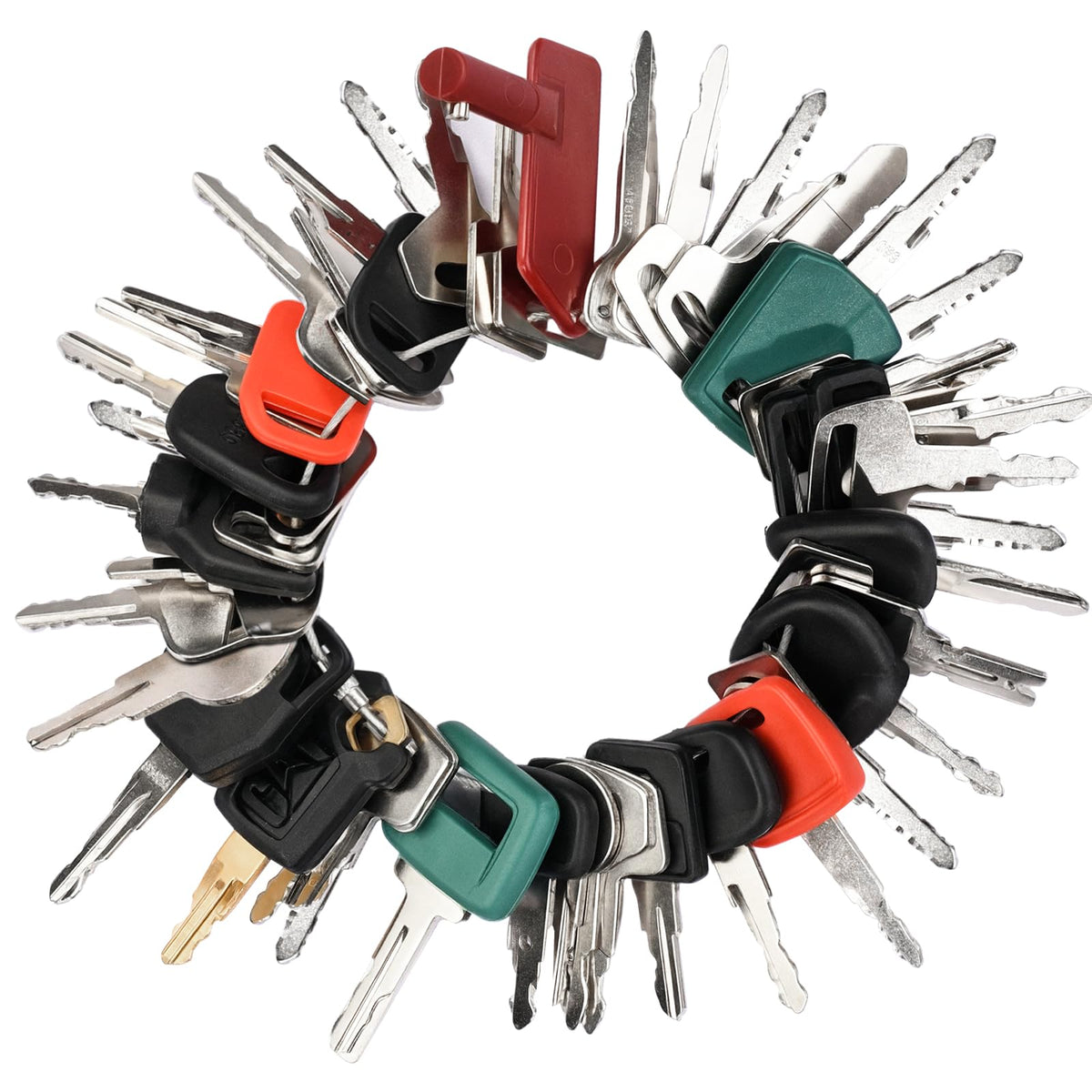 Tecreddy 42-key master set on a workbench for quick access during heavy equipment work.