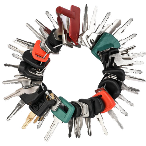 Tecreddy 42-key master set on a workbench for quick access during heavy equipment work.