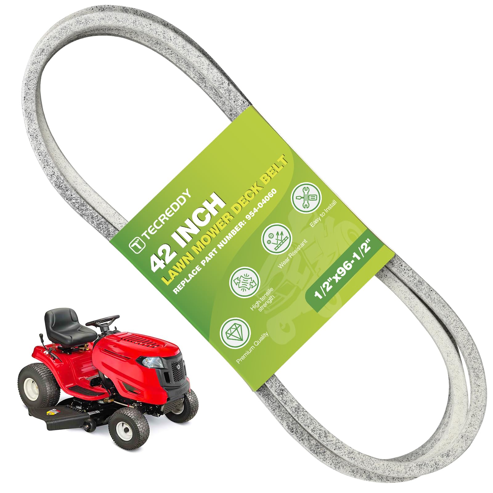 Tecreddy 42-inch deck belt 954-04060C close-up, showing durable replacement-ready design