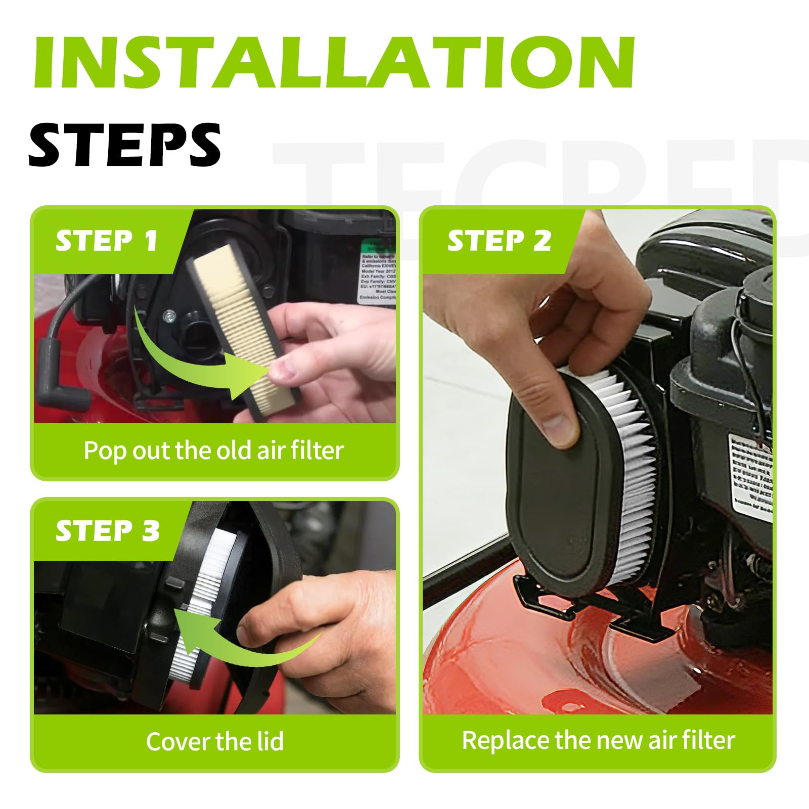 Tecreddy 593260 mower performance visualization; cleaner air intake