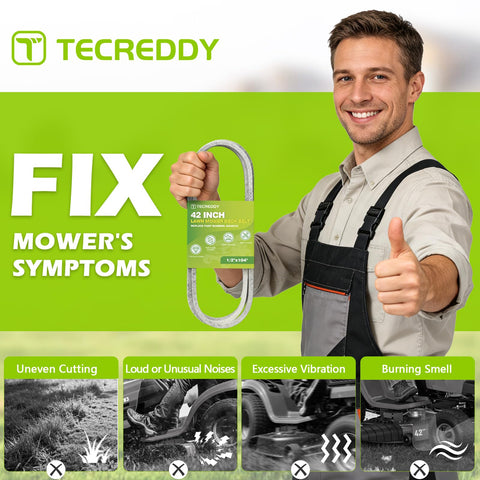 Tecreddy aramid neoprene belt demonstrates durability for extended mowing.