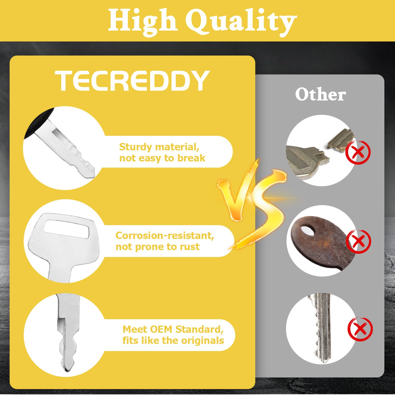 Tecreddy Bobcat keys for quick replacement on construction machinery.