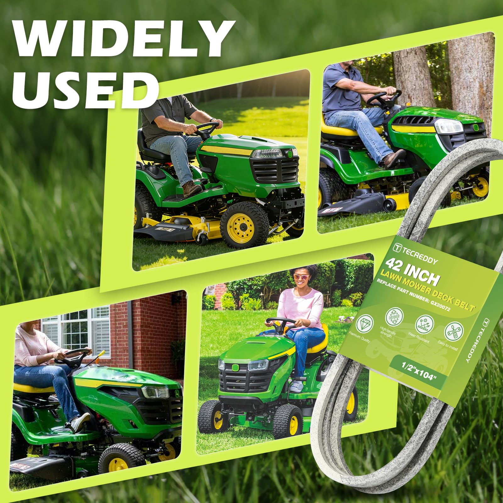 Tecreddy compatible deck belt for John Deere 100 Series tractors.