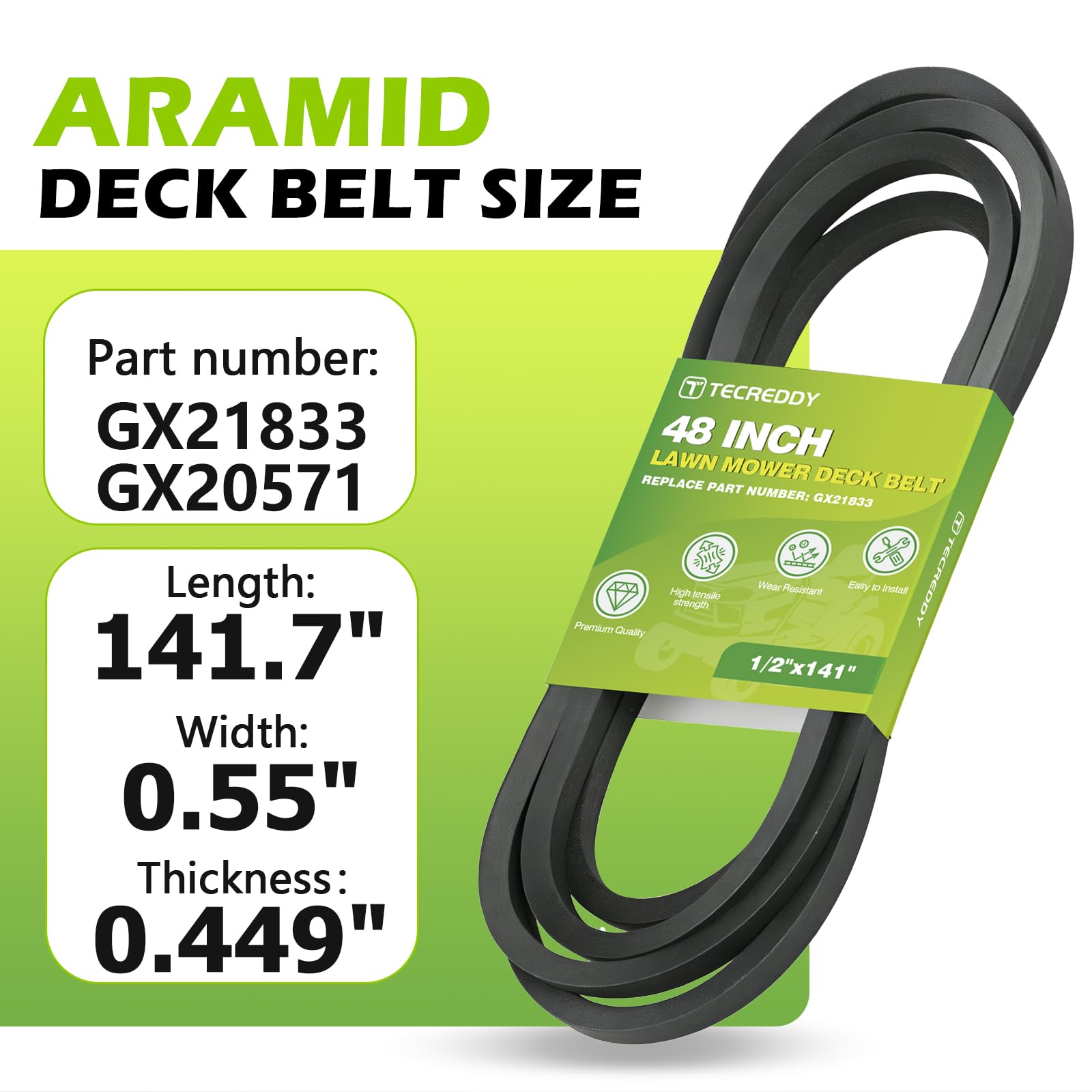 Tecreddy GX21833 belt installation on a John Deere mower for quick DIY replacement.